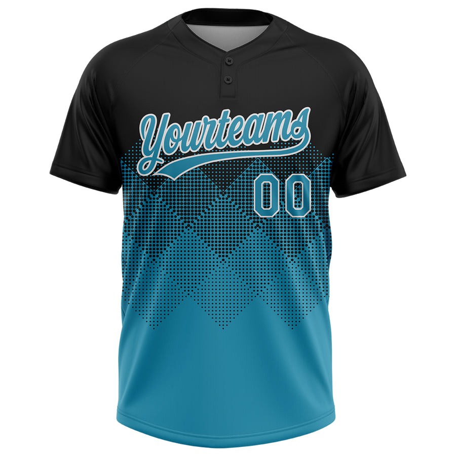 Custom Black Panther Blue-White 3D Gradient Square Shape Two-Button Unisex Softball Jersey