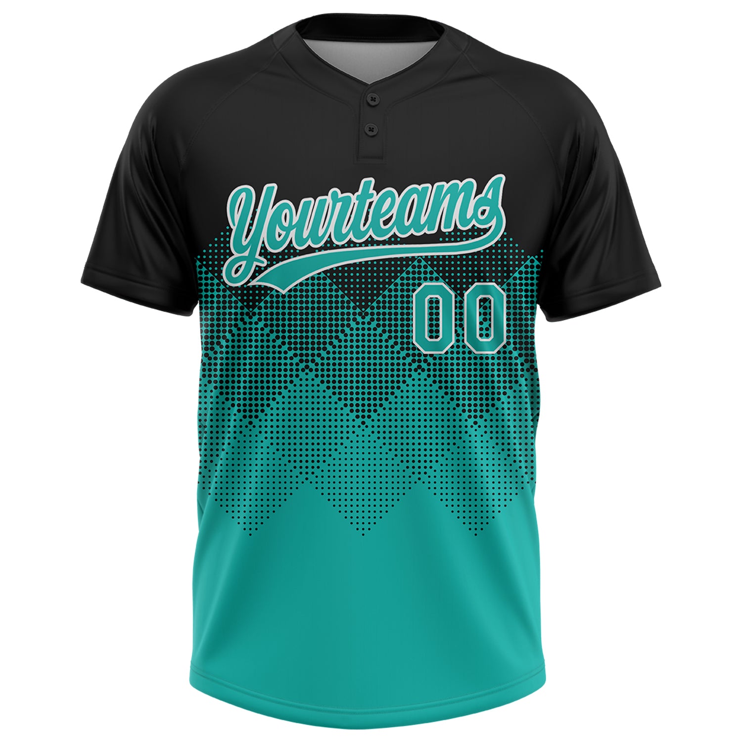 Custom Black Aqua-White 3D Gradient Square Shape Two-Button Unisex Softball Jersey