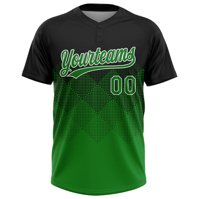 Custom Black Grass Green-White 3D Gradient Square Shape Two-Button Unisex Softball Jersey