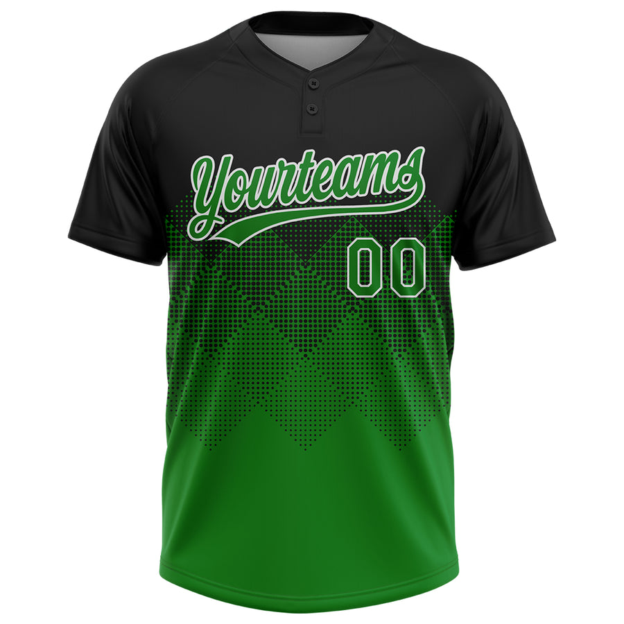 Custom Black Grass Green-White 3D Gradient Square Shape Two-Button Unisex Softball Jersey