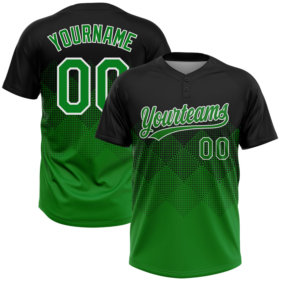 Custom Black Grass Green-White 3D Gradient Square Shape Two-Button Unisex Softball Jersey