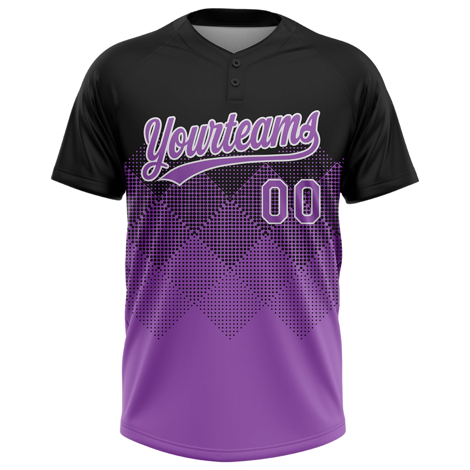 Custom Black Medium Purple-White 3D Gradient Square Shape Two-Button Unisex Softball Jersey