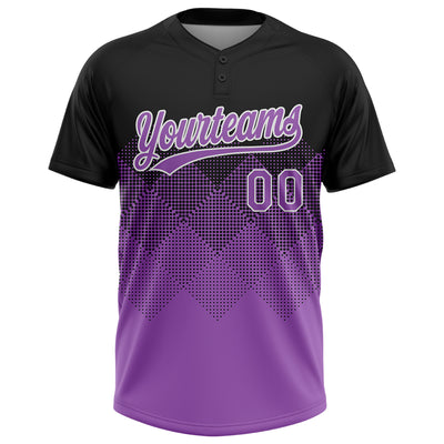 Custom Black Medium Purple-White 3D Gradient Square Shape Two-Button Unisex Softball Jersey