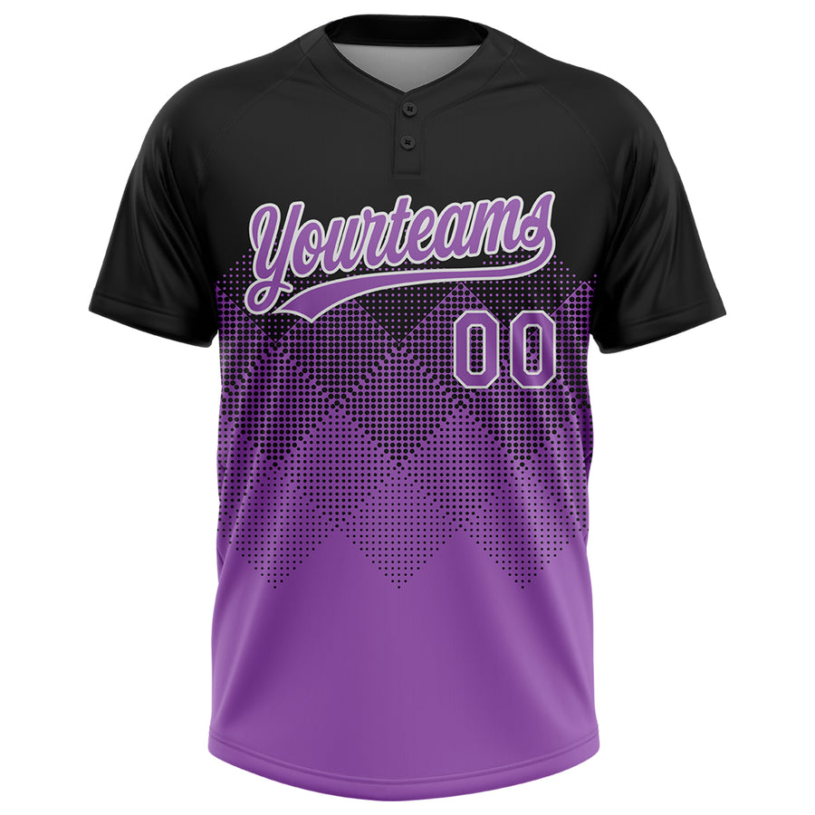 Custom Black Medium Purple-White 3D Gradient Square Shape Two-Button Unisex Softball Jersey