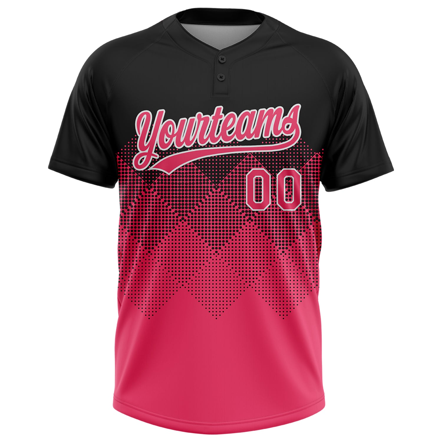 Custom Black Neon Pink-White 3D Gradient Square Shape Two-Button Unisex Softball Jersey