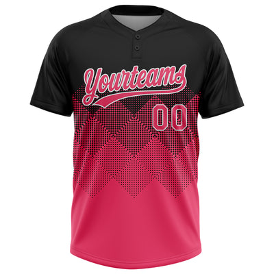 Custom Black Neon Pink-White 3D Gradient Square Shape Two-Button Unisex Softball Jersey