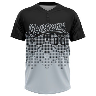 Custom Black Silver 3D Gradient Square Shape Two-Button Unisex Softball Jersey