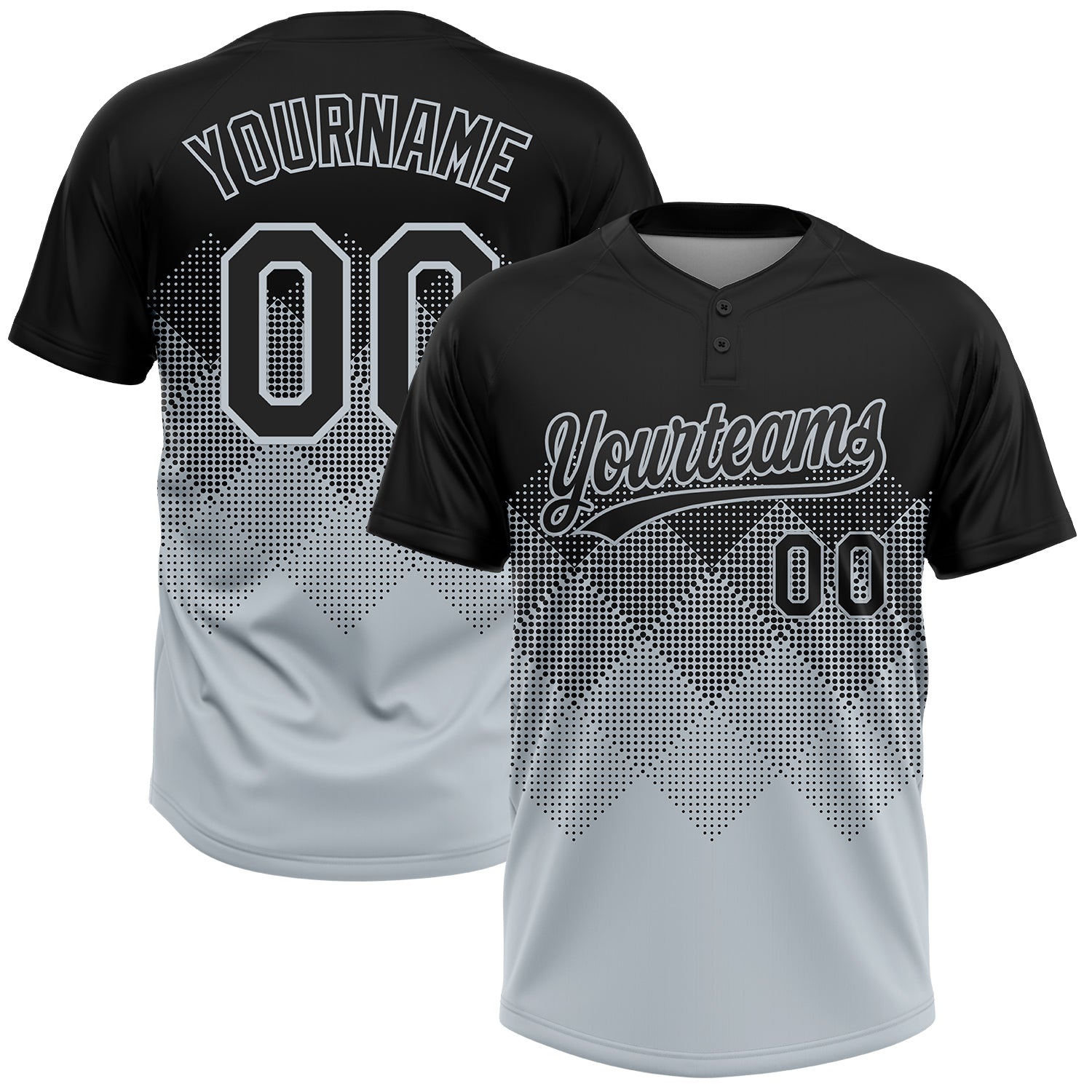 Custom Black Silver 3D Gradient Square Shape Two-Button Unisex Softball Jersey