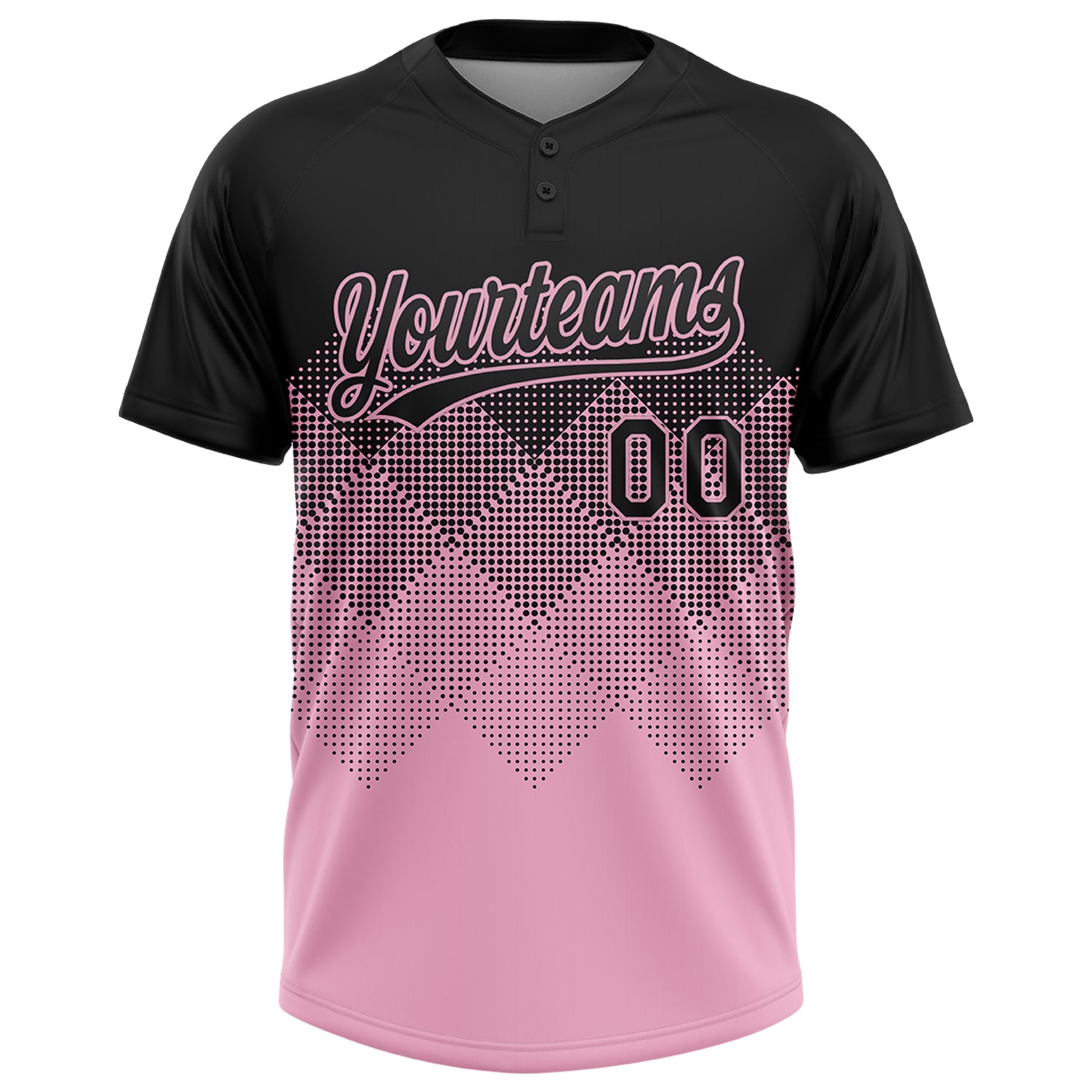 Custom Black Light Pink 3D Gradient Square Shape Two-Button Unisex Softball Jersey
