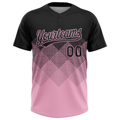 Custom Black Light Pink 3D Gradient Square Shape Two-Button Unisex Softball Jersey