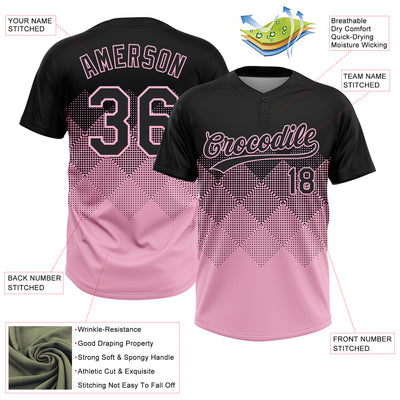 Custom Black Light Pink 3D Gradient Square Shape Two-Button Unisex Softball Jersey