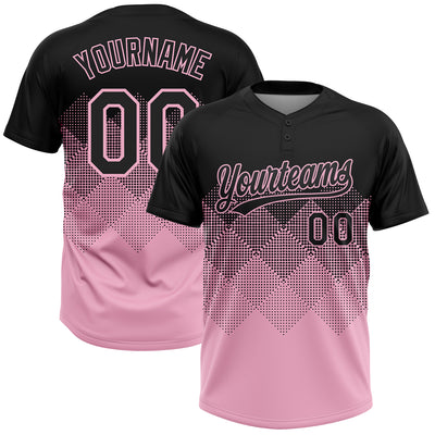 Custom Black Light Pink 3D Gradient Square Shape Two-Button Unisex Softball Jersey