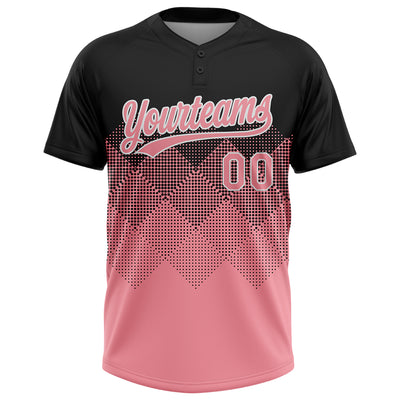 Custom Black Medium Pink-White 3D Gradient Square Shape Two-Button Unisex Softball Jersey