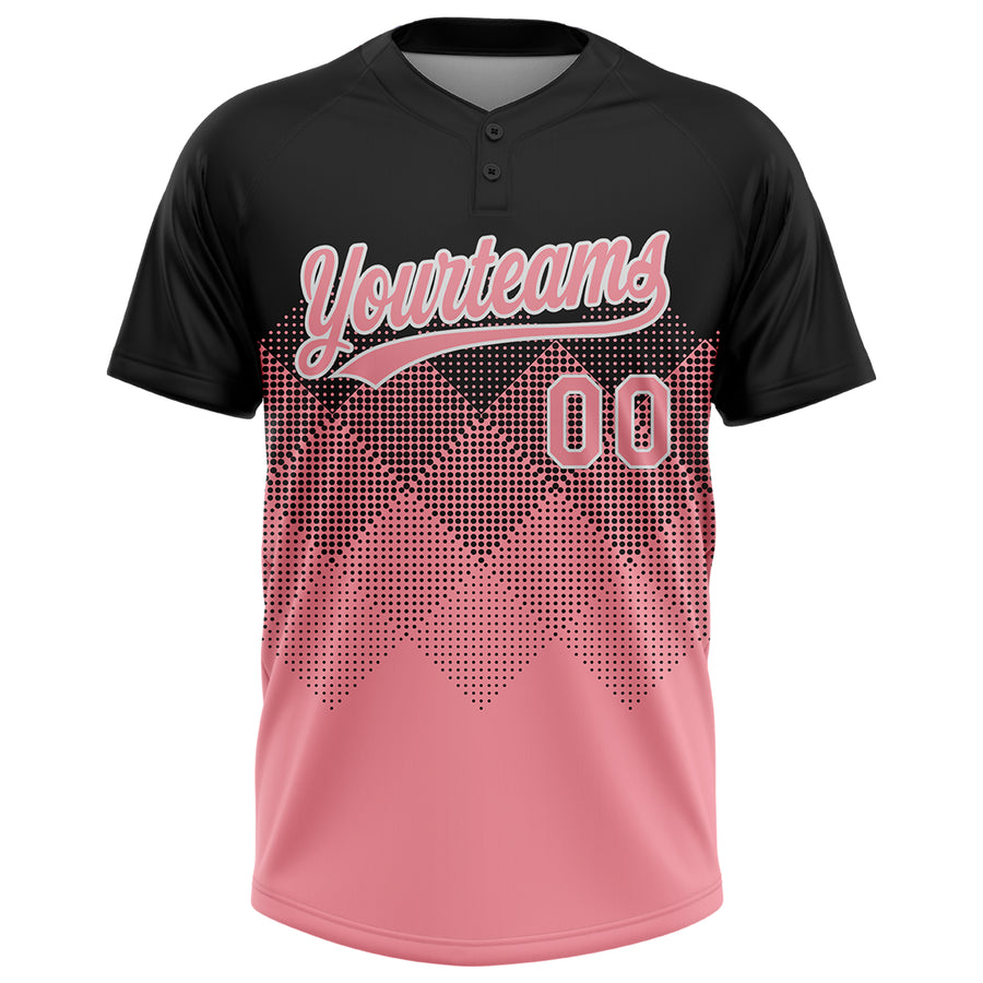 Custom Black Medium Pink-White 3D Gradient Square Shape Two-Button Unisex Softball Jersey
