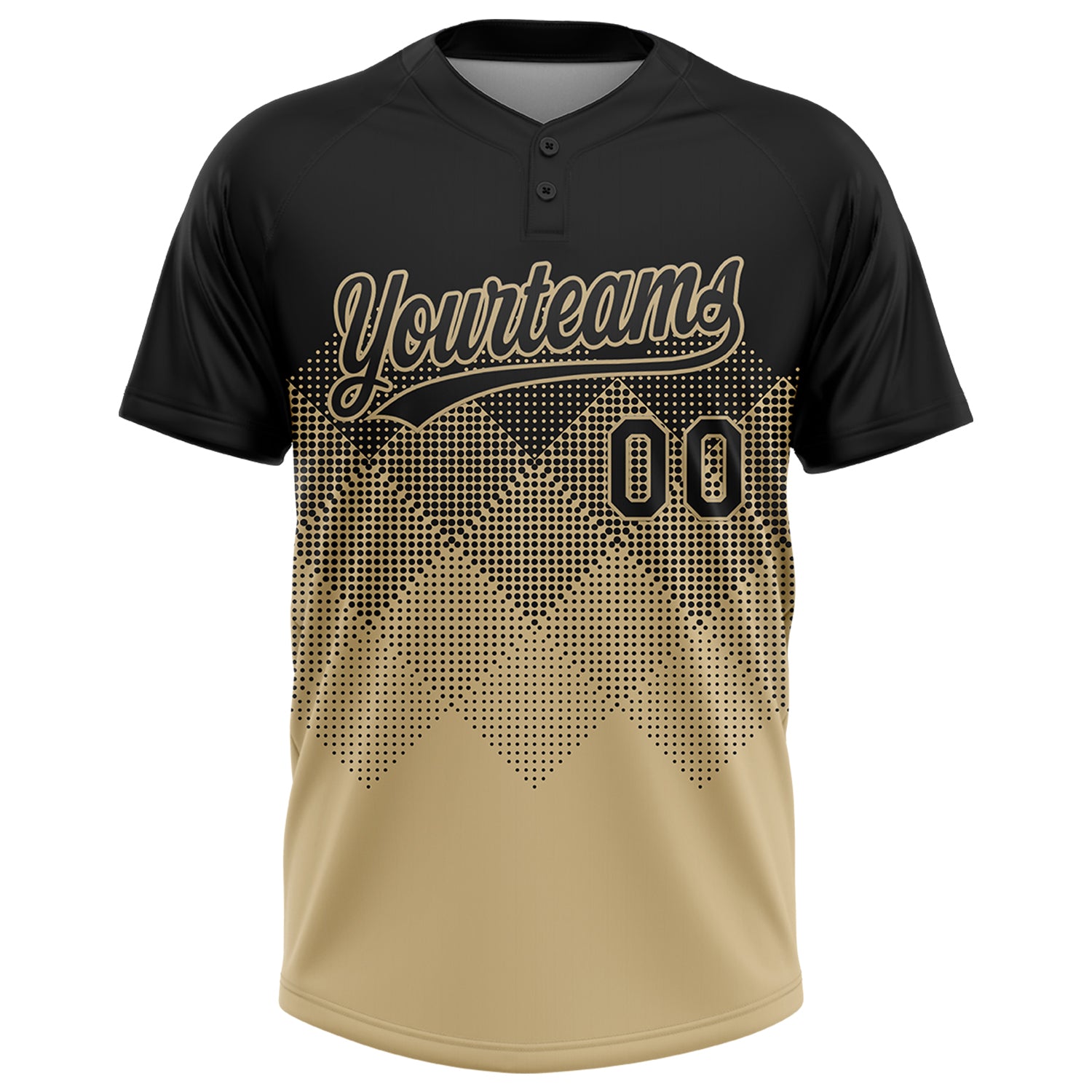 Custom Black Vegas Gold 3D Gradient Square Shape Two-Button Unisex Softball Jersey