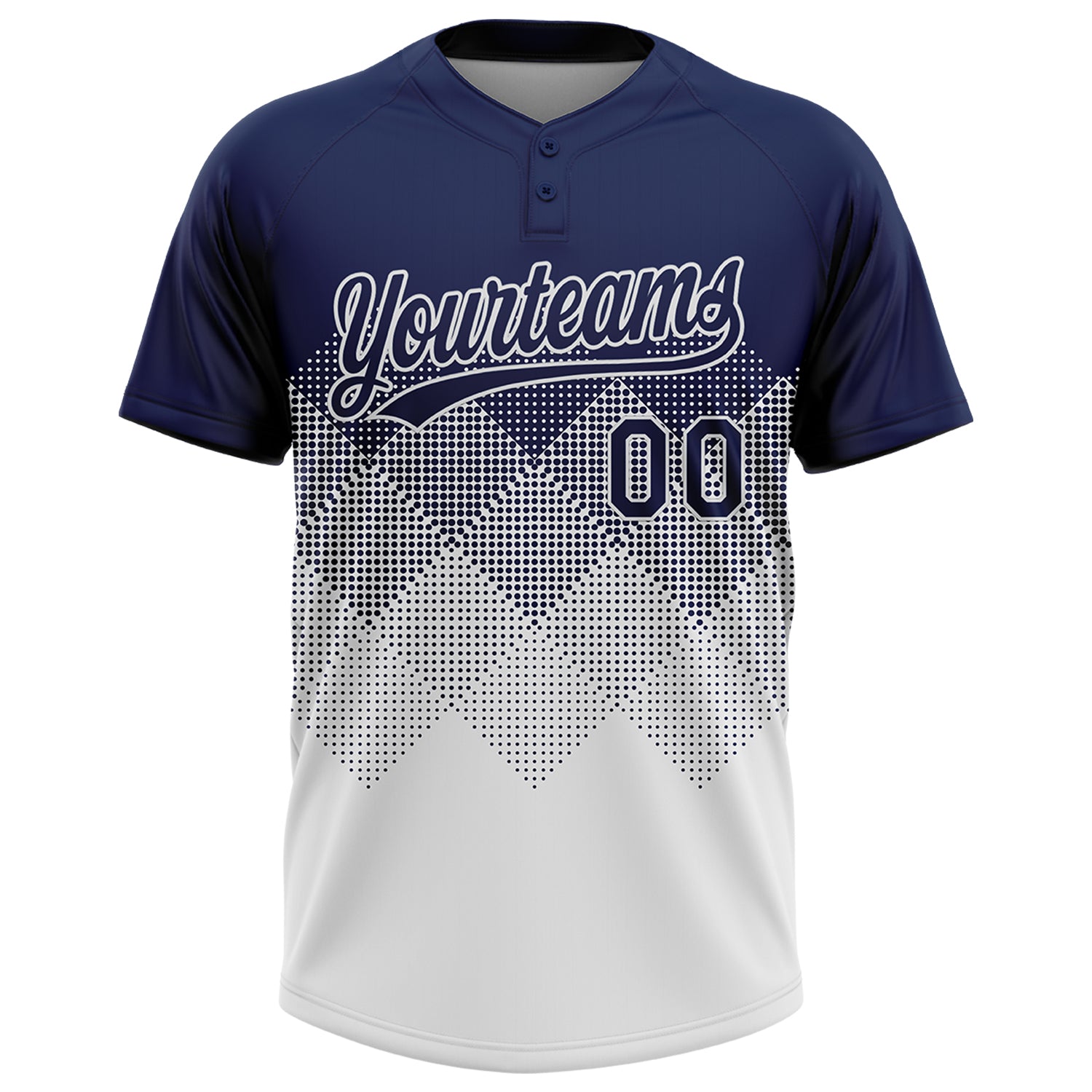 Custom Navy White 3D Gradient Square Shape Two-Button Unisex Softball Jersey
