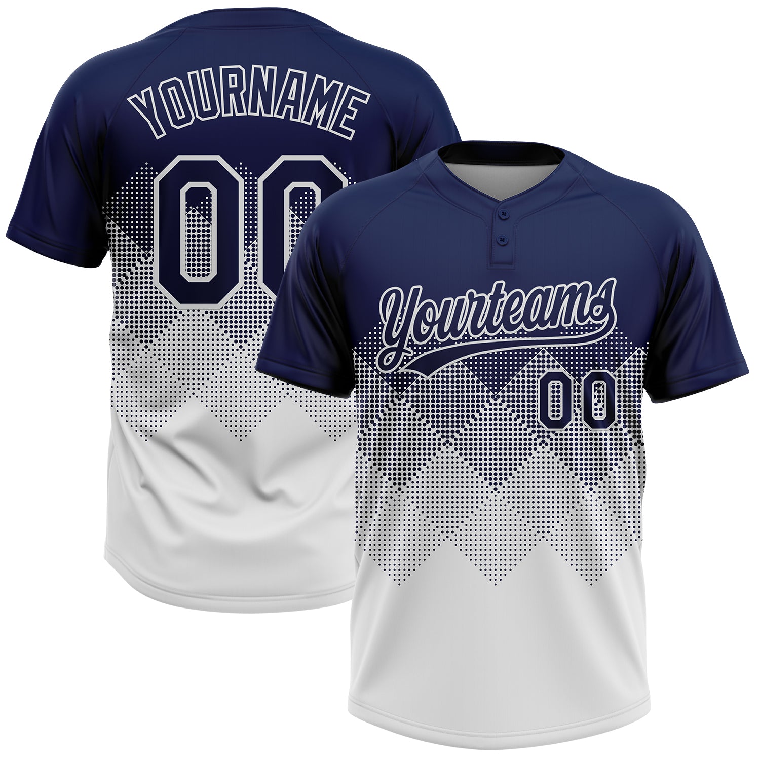 Custom Navy White 3D Gradient Square Shape Two-Button Unisex Softball Jersey