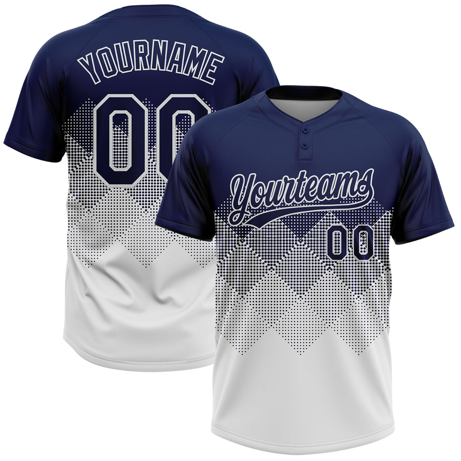 Custom Navy White 3D Gradient Square Shape Two-Button Unisex Softball Jersey