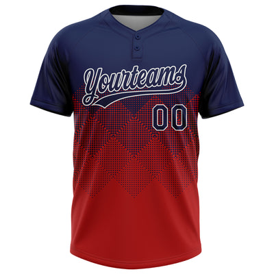 Custom Navy Red-White 3D Gradient Square Shape Two-Button Unisex Softball Jersey