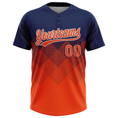 Custom Navy Orange-White 3D Gradient Square Shape Two-Button Unisex Softball Jersey