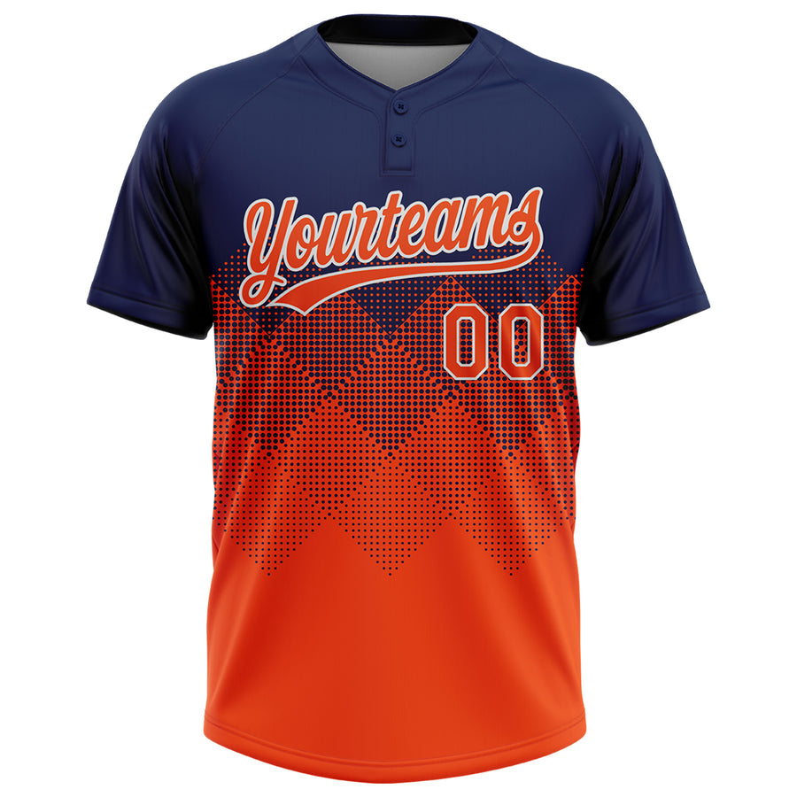 Custom Navy Orange-White 3D Gradient Square Shape Two-Button Unisex Softball Jersey