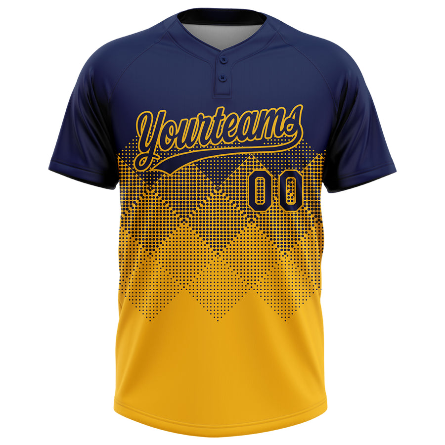 Custom Navy Gold 3D Gradient Square Shape Two-Button Unisex Softball Jersey