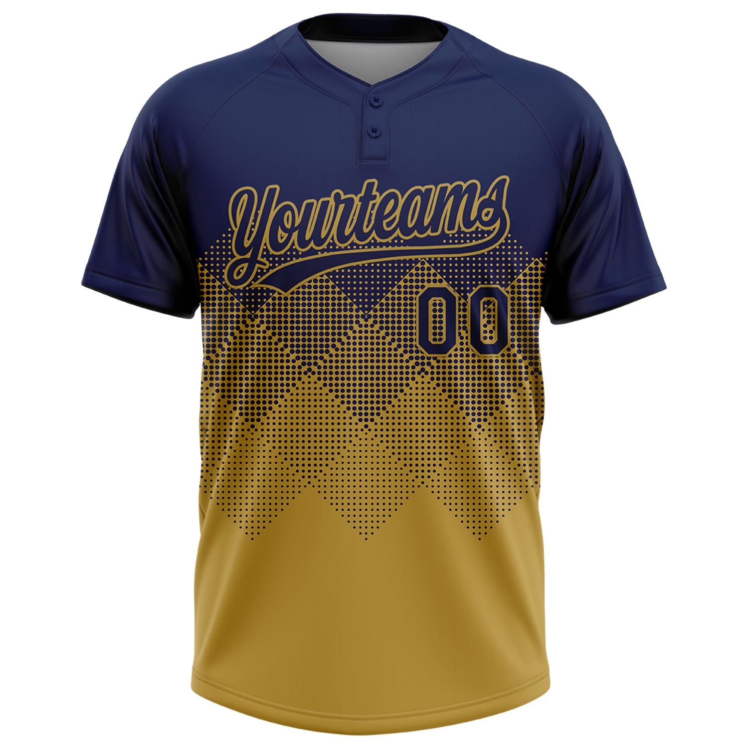 Custom Navy Old Gold 3D Gradient Square Shape Two-Button Unisex Softball Jersey