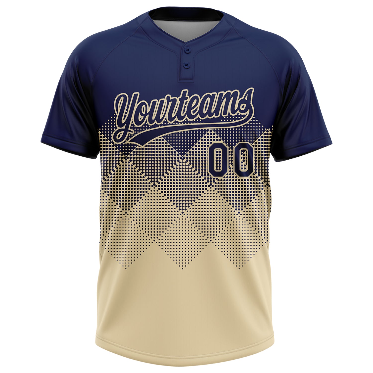 Custom Navy Cream 3D Gradient Square Shape Two-Button Unisex Softball Jersey