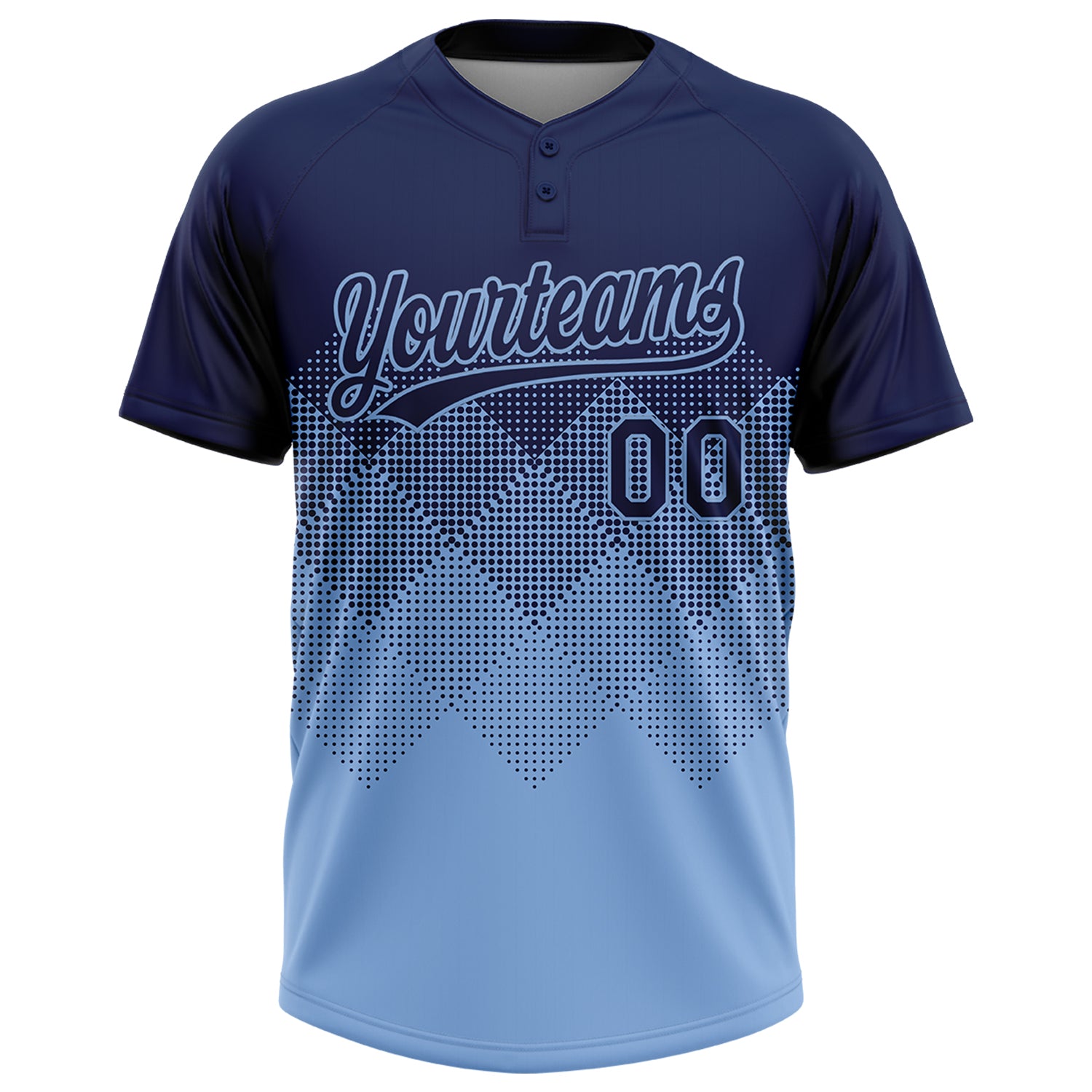 Custom Navy Light Blue 3D Gradient Square Shape Two-Button Unisex Softball Jersey
