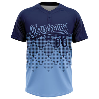 Custom Navy Light Blue 3D Gradient Square Shape Two-Button Unisex Softball Jersey