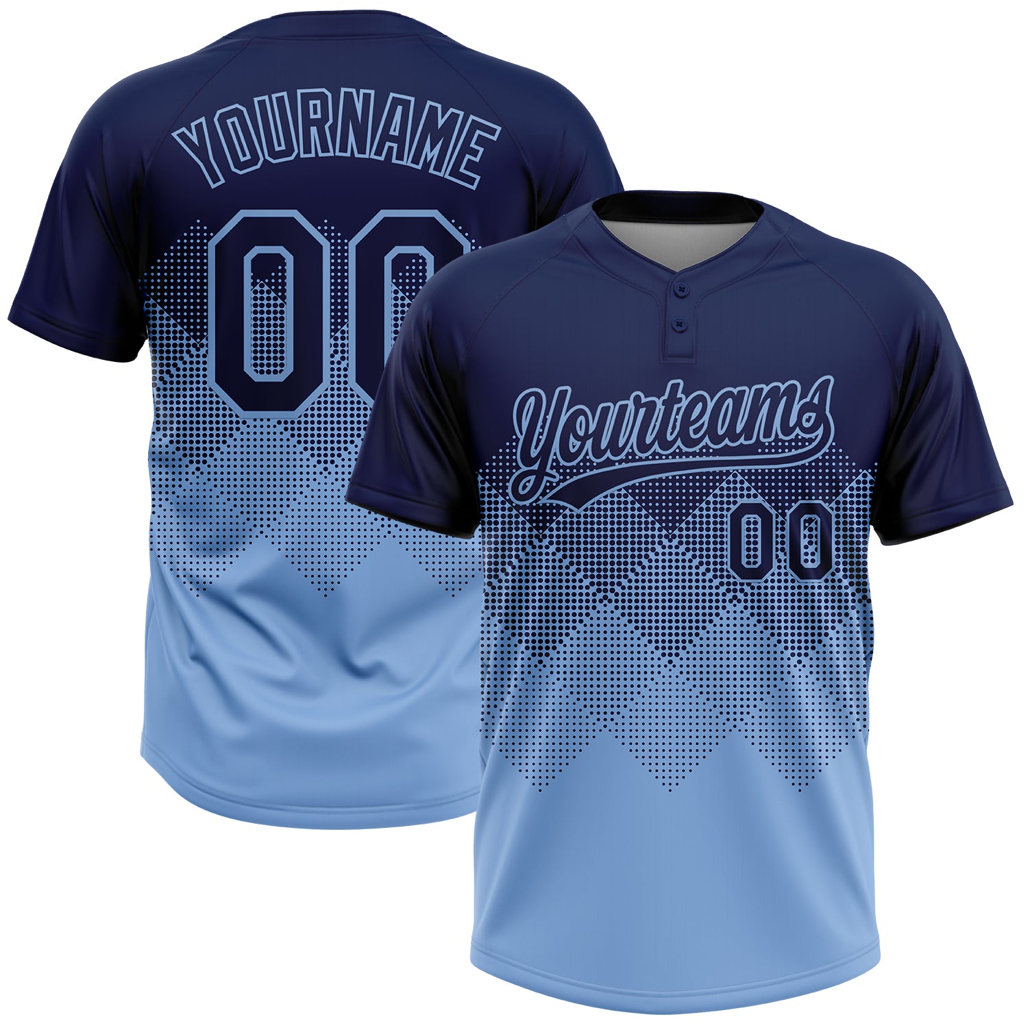Custom Navy Light Blue 3D Gradient Square Shape Two-Button Unisex Softball Jersey