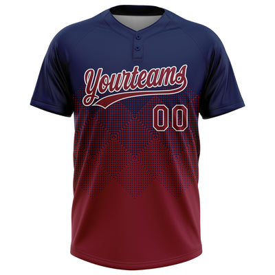 Custom Navy Crimson-White 3D Gradient Square Shape Two-Button Unisex Softball Jersey