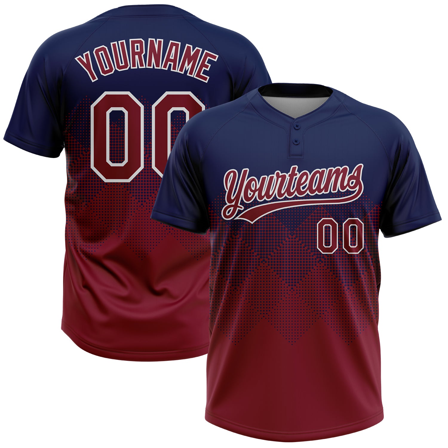 Custom Navy Crimson-White 3D Gradient Square Shape Two-Button Unisex Softball Jersey