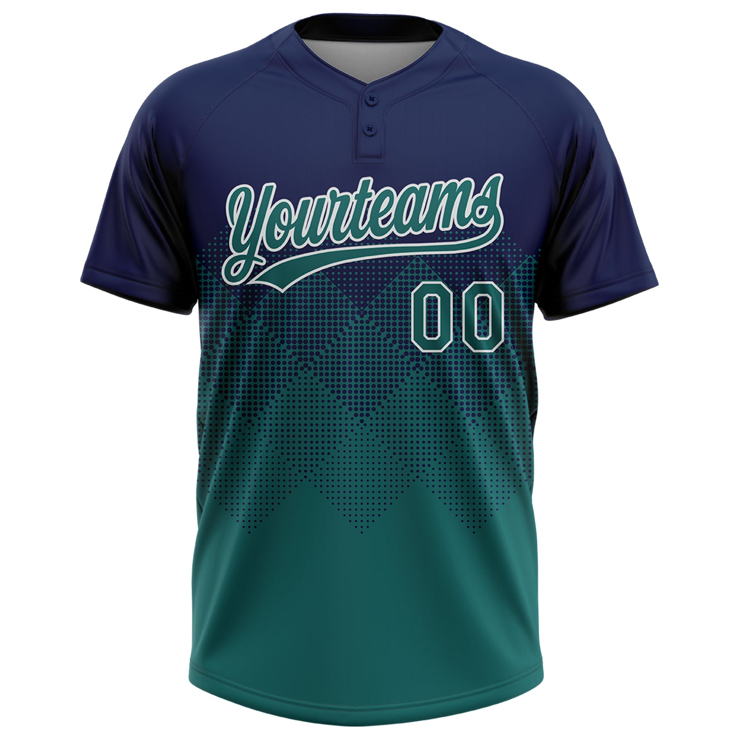 Custom Navy Teal-White 3D Gradient Square Shape Two-Button Unisex Softball Jersey