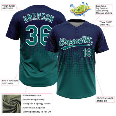 Custom Navy Teal-White 3D Gradient Square Shape Two-Button Unisex Softball Jersey