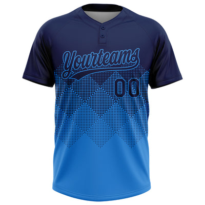 Custom Navy Electric Blue 3D Gradient Square Shape Two-Button Unisex Softball Jersey