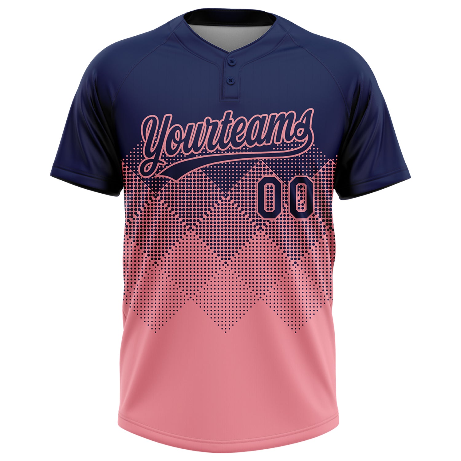 Custom Navy Medium Pink 3D Gradient Square Shape Two-Button Unisex Softball Jersey