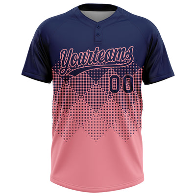 Custom Navy Medium Pink 3D Gradient Square Shape Two-Button Unisex Softball Jersey