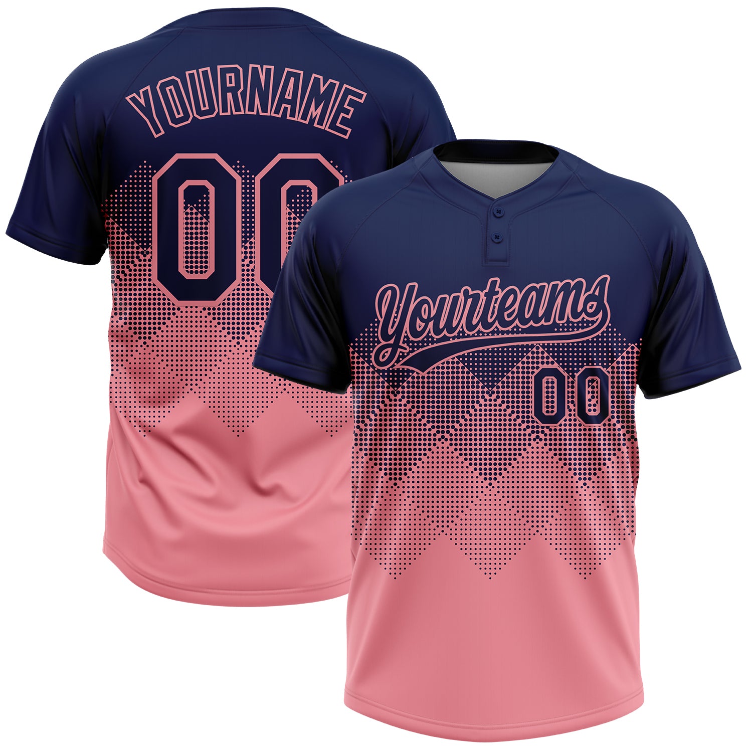 Custom Navy Medium Pink 3D Gradient Square Shape Two-Button Unisex Softball Jersey