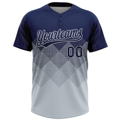 Custom Navy Silver 3D Gradient Square Shape Two-Button Unisex Softball Jersey