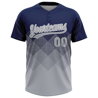 Custom Navy Gray-White 3D Gradient Square Shape Two-Button Unisex Softball Jersey