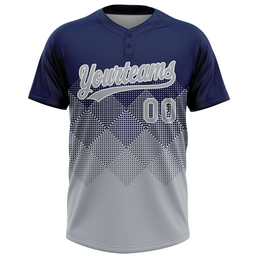 Custom Navy Gray-White 3D Gradient Square Shape Two-Button Unisex Softball Jersey