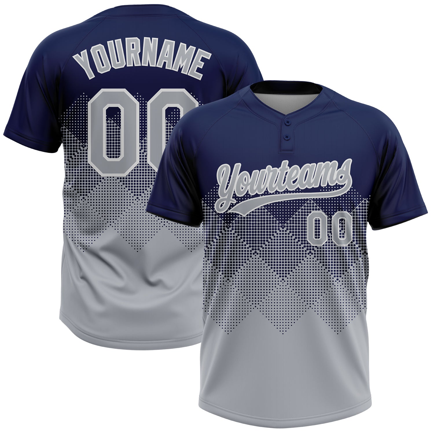 Custom Navy Gray-White 3D Gradient Square Shape Two-Button Unisex Softball Jersey