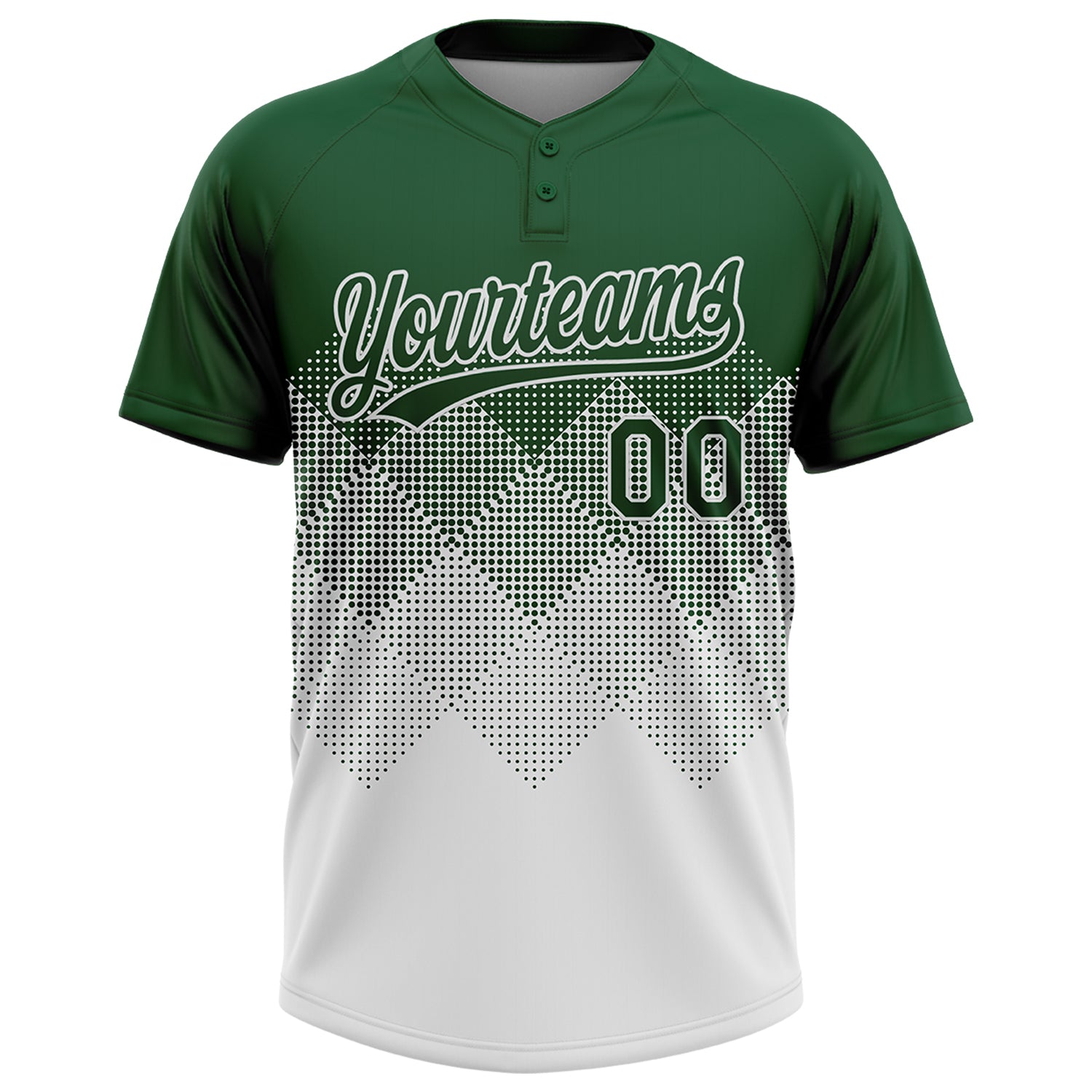 Custom Green White 3D Gradient Square Shape Two-Button Unisex Softball Jersey