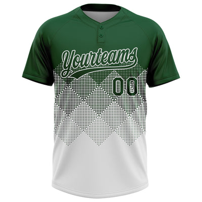 Custom Green White 3D Gradient Square Shape Two-Button Unisex Softball Jersey