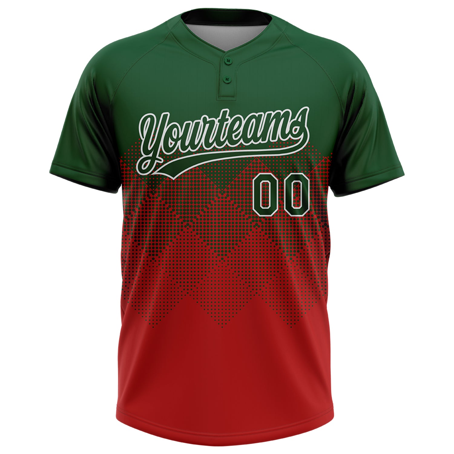 Custom Green Red-White 3D Gradient Square Shape Two-Button Unisex Softball Jersey