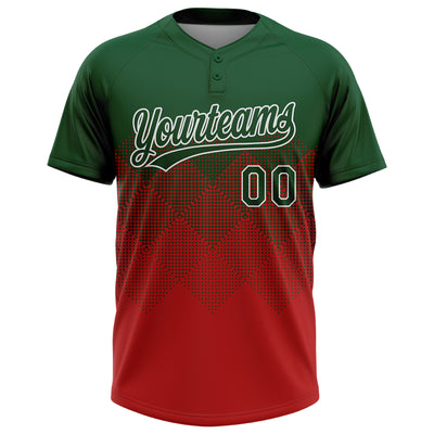 Custom Green Red-White 3D Gradient Square Shape Two-Button Unisex Softball Jersey