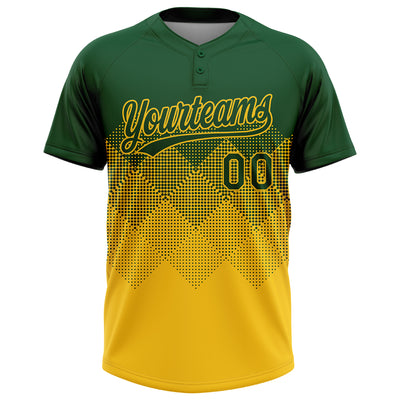 Custom Green Yellow 3D Gradient Square Shape Two-Button Unisex Softball Jersey