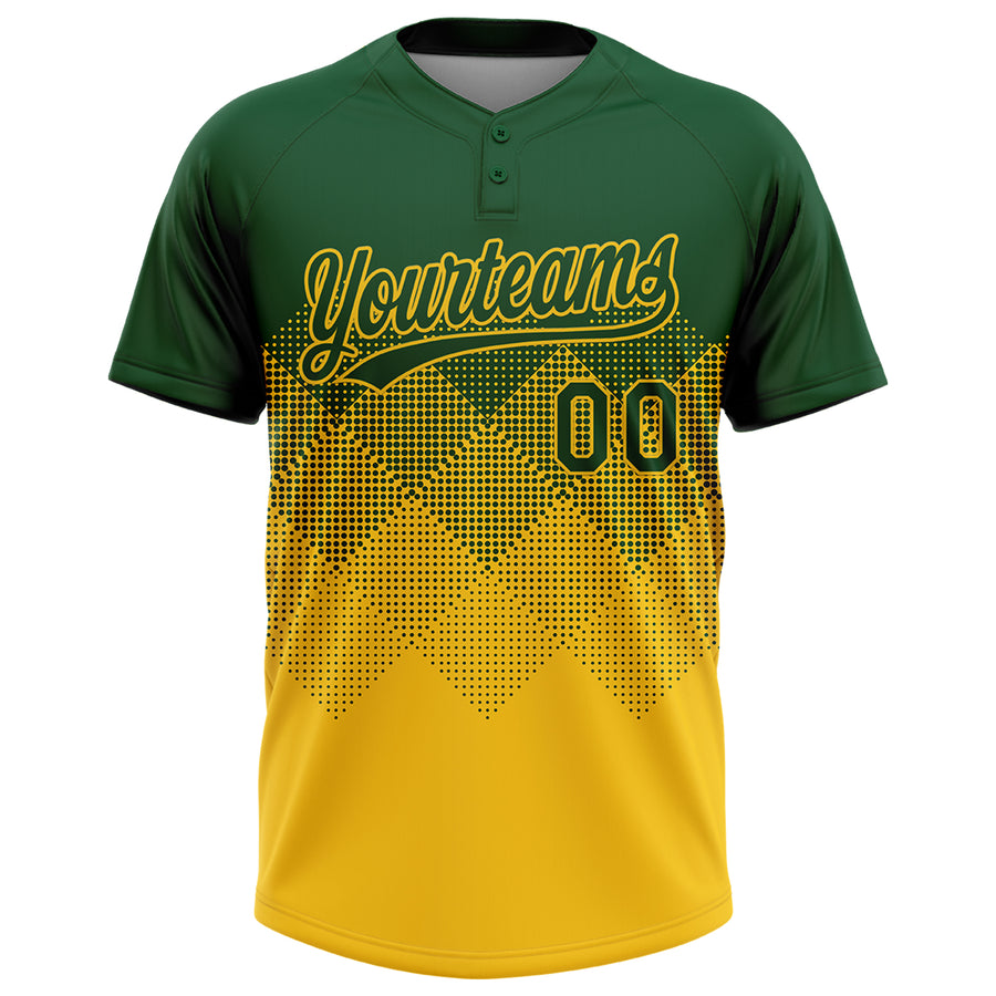 Custom Green Yellow 3D Gradient Square Shape Two-Button Unisex Softball Jersey