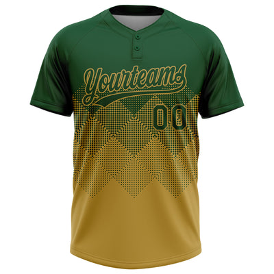 Custom Green Old Gold 3D Gradient Square Shape Two-Button Unisex Softball Jersey